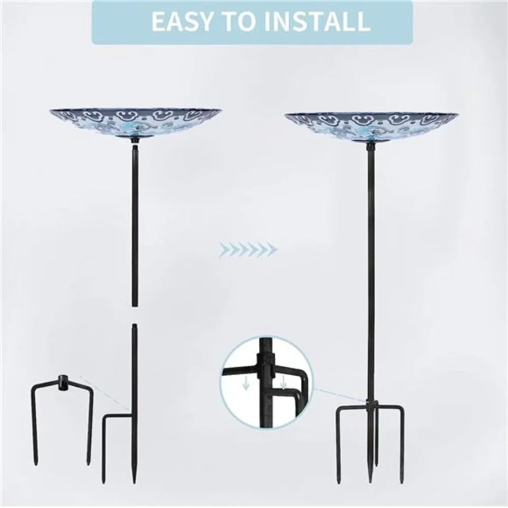Glass Bird Baths,Garden Outdoor Birdbath Birdfeeder with Metal Stake for Outside
